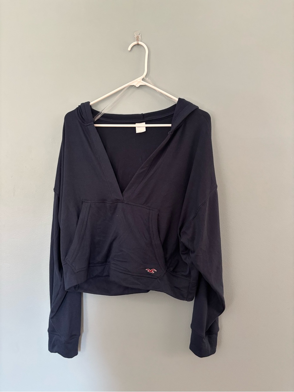 Hollister Deep Navy V-Neck Cropped Hoodie
